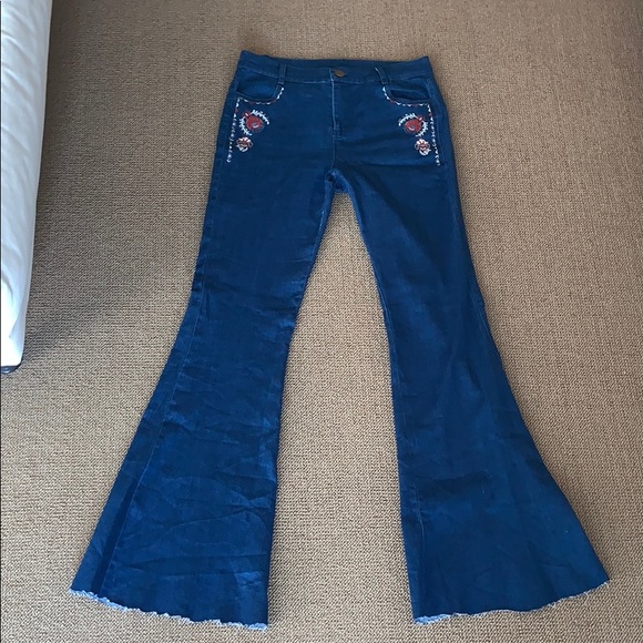 Flying Tomato Denim - Flying Tomato high waisted embroidered flare jeans